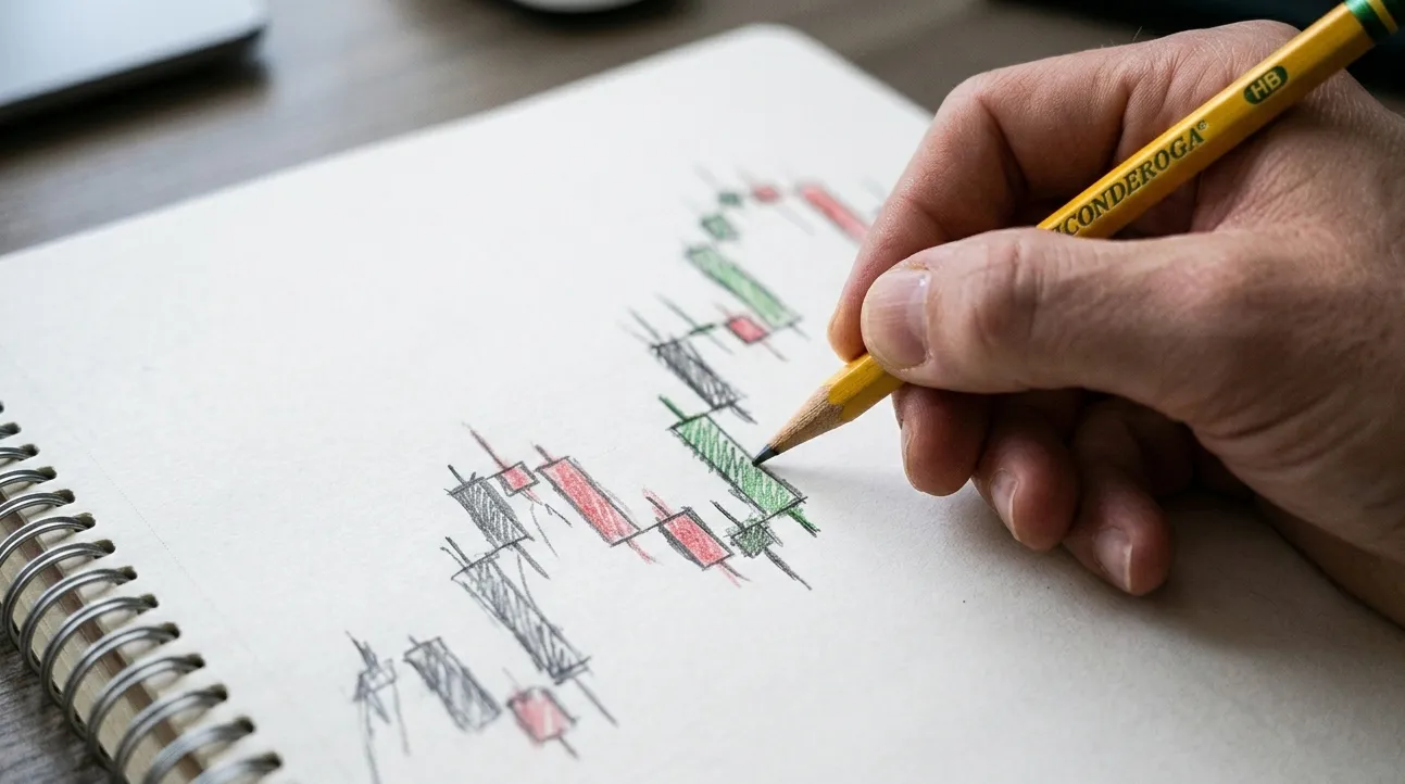 Gráficos de candlestick em tela de trading